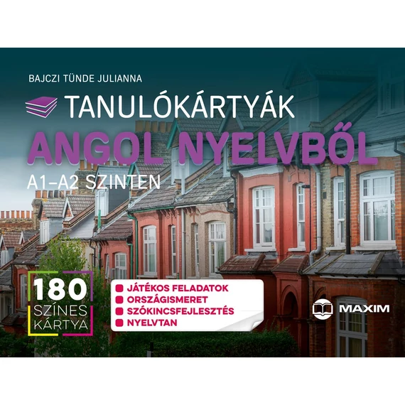 Tanulókártyák angol nyelvből A1-A2 szinten kezdőknek - 180 db színes kártya + megoldófüzet és játéktábla - Bajczi Tünde
