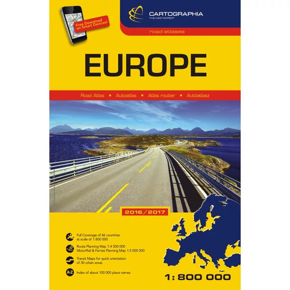 Európa autóatlasz 2016-2017 (kötött) 1:800.000 - Hallwag